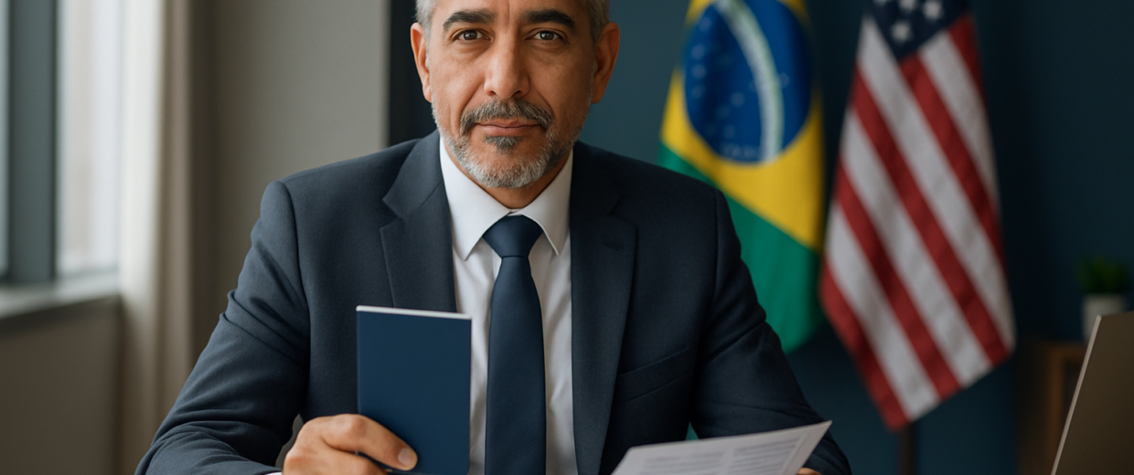 Empresário brasileiro com documentos para abrir empresa nos EUA — offshore Fibonacci